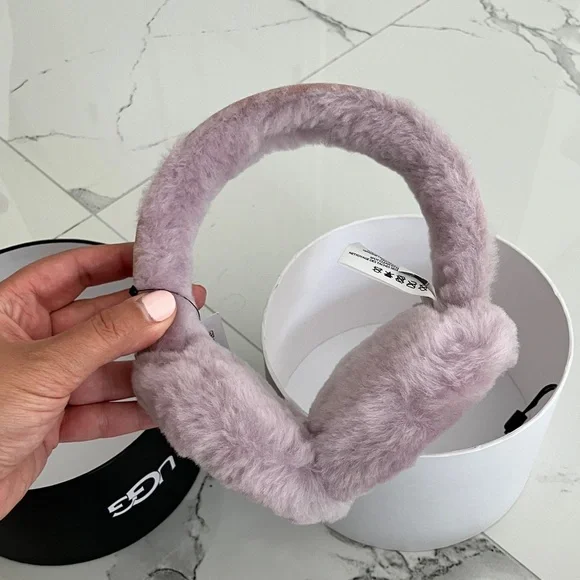 NWT UGG Lavender Ashen Rose Fluffy embroidery Earmuffs